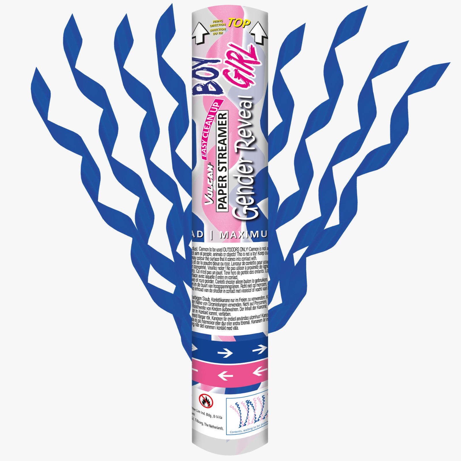 Paper streamer kanon blauw per 3 verpakt